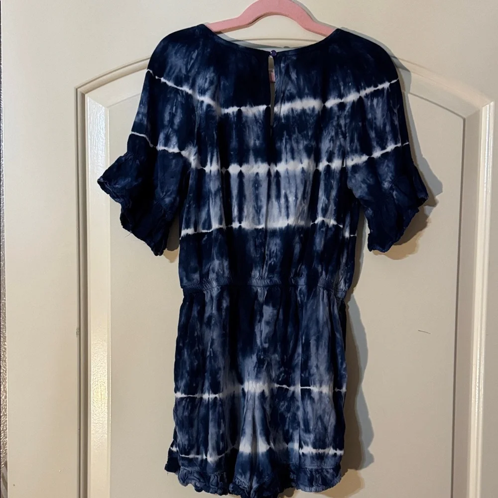 Justice Kids Girls Navy Blue Tie-Dye Lace-Up Tunic Romper Jumpsuit 12
